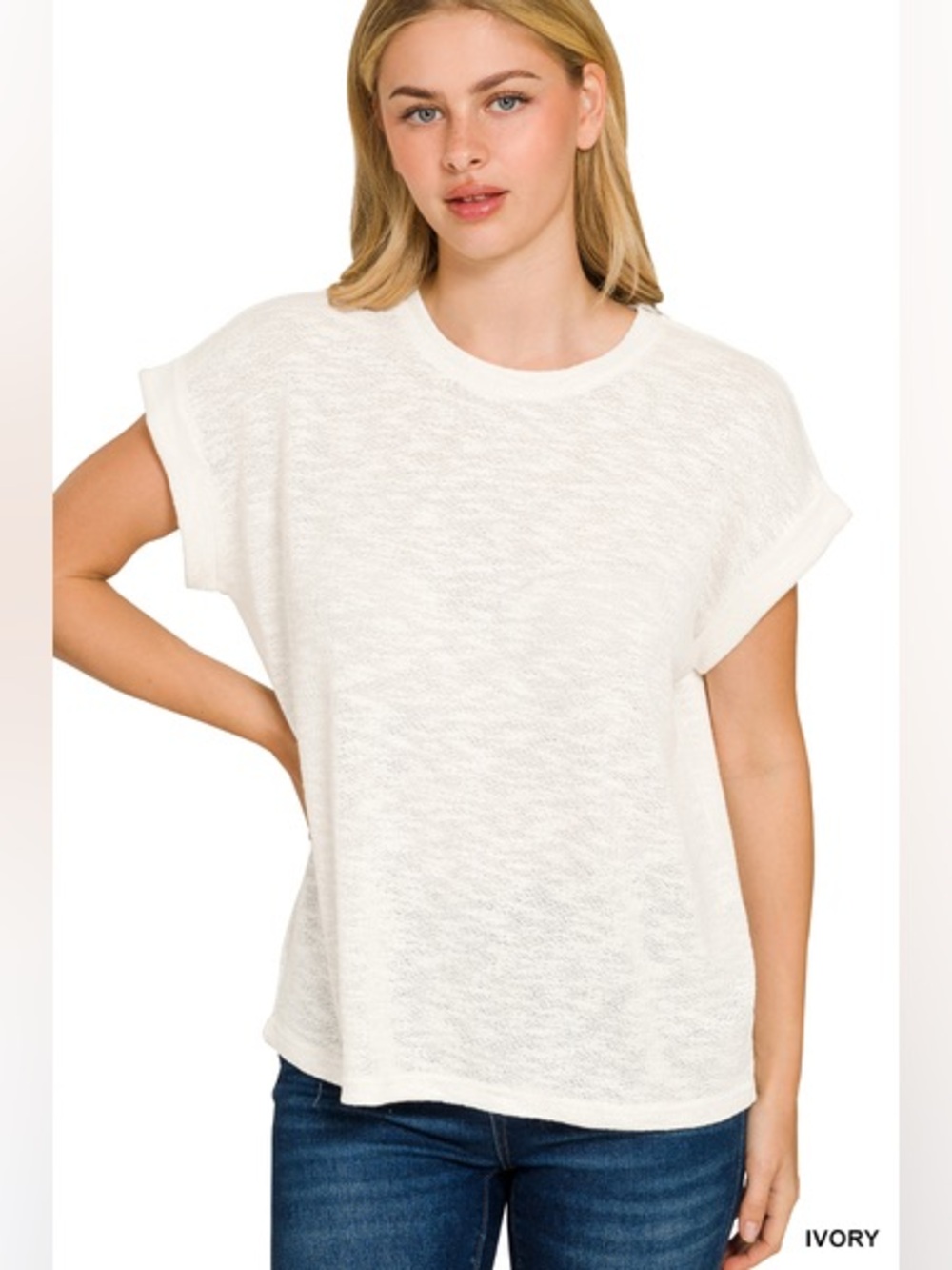 Zenana HACCI SLUB ROLLED UP SLEEVE TEE